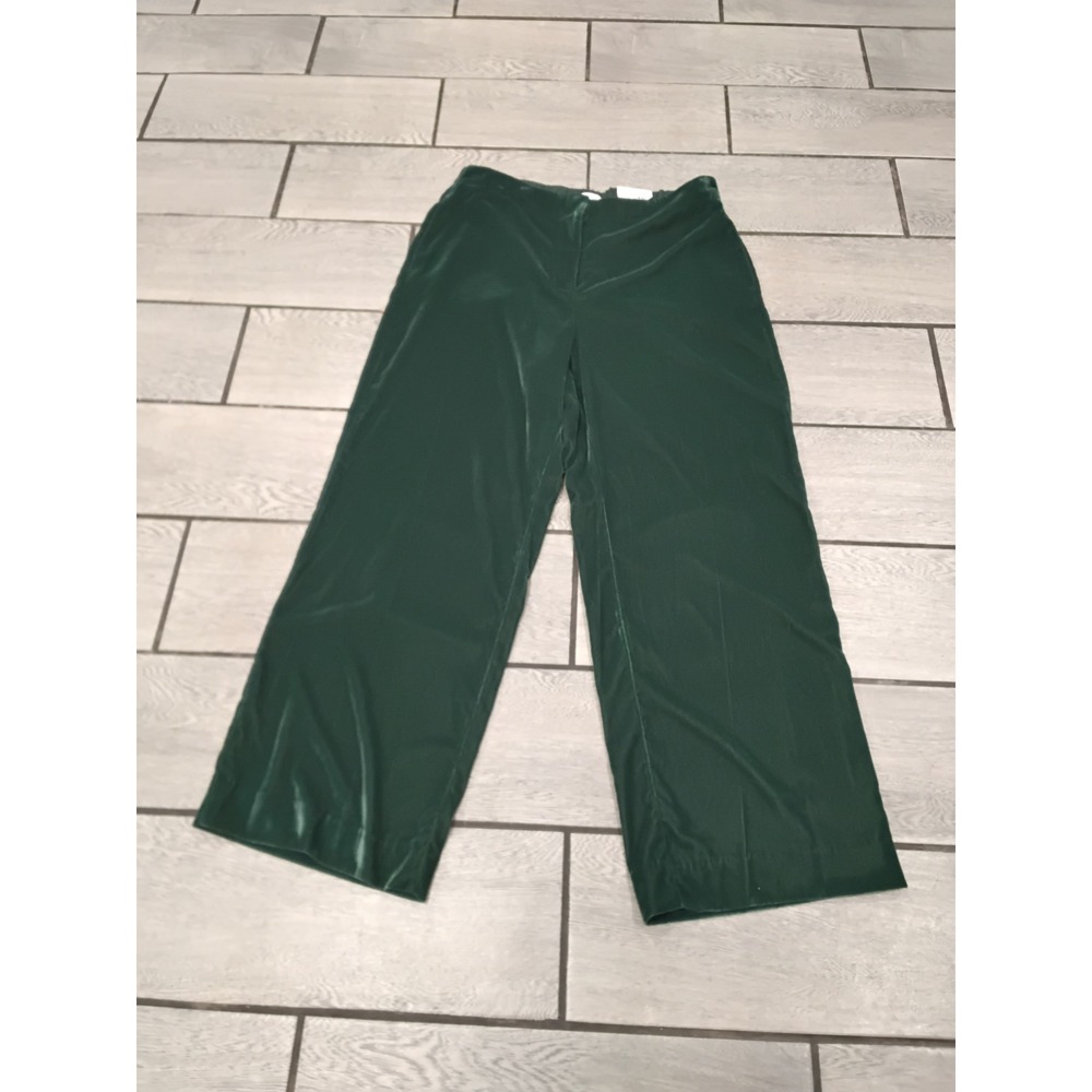 LC Lauren Conrad High Rise Wide Leg Velvet Trouser Pants Green Size 14